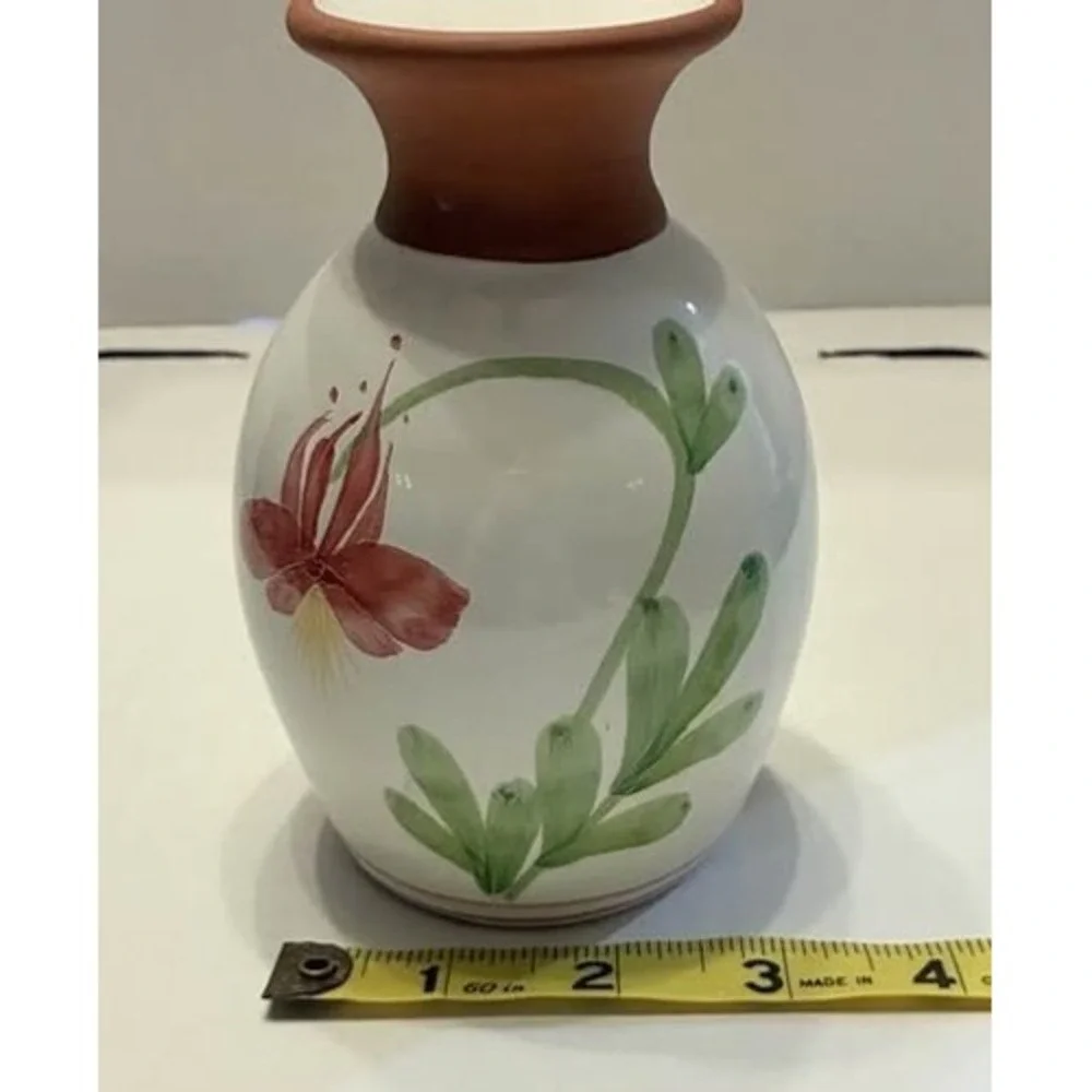 Emerson Creek Pottery 1991 Hand Painted Floral Vase‎ Bedford Virginia Terracotta